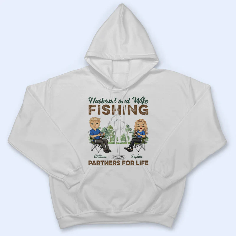 Fishing Partners For Life Husband Wife - Couple Gift - Personalized Custom T Shirt - Image 4