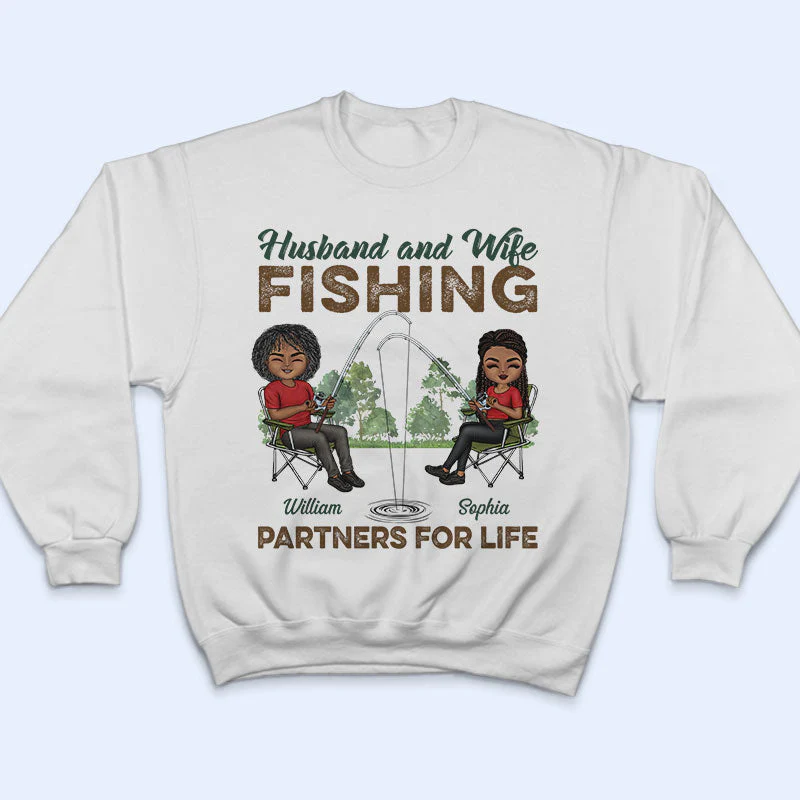 Fishing Partners For Life Husband Wife - Couple Gift - Personalized Custom T Shirt - Image 5