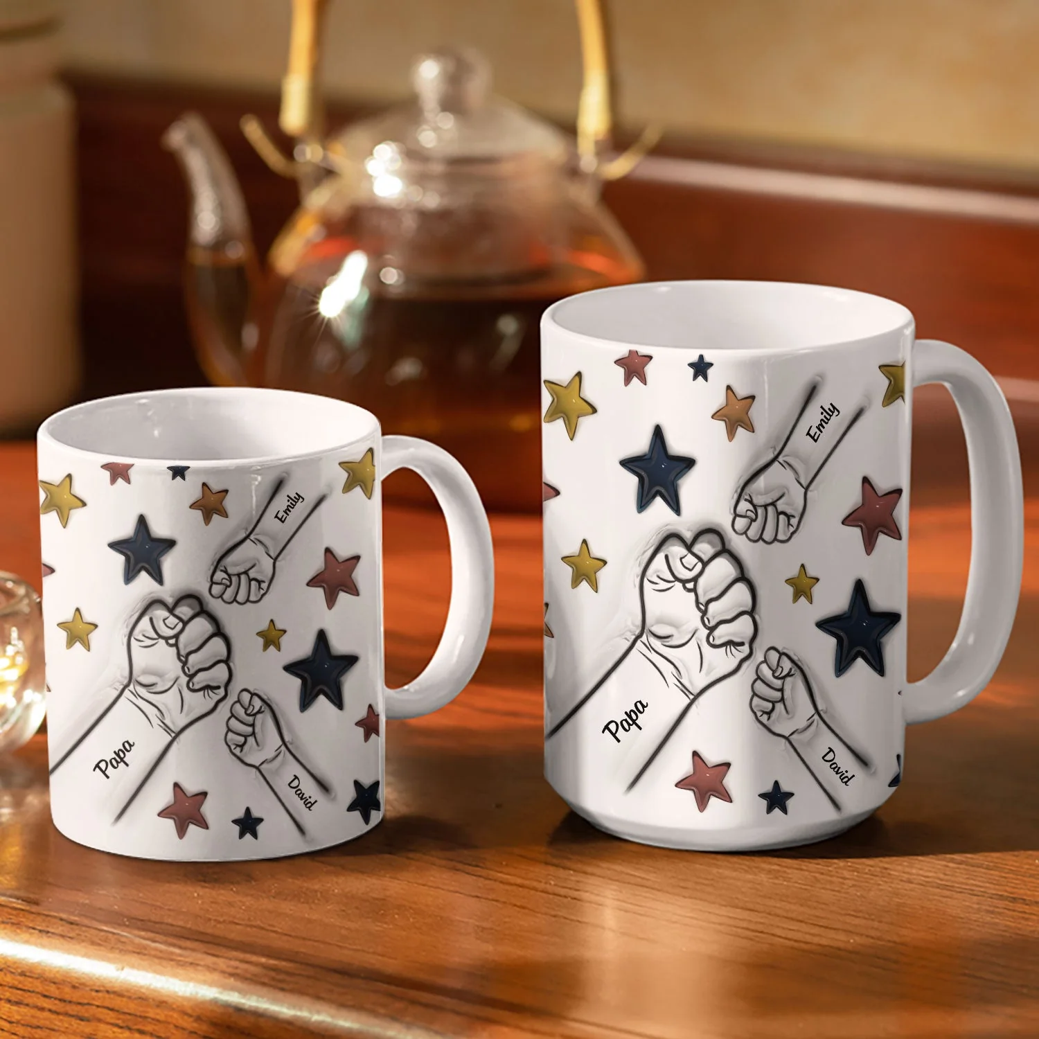 Fist Bump, A Bond That Can Never Be Broken - Gift For Dad, Grandpa, Mom, Grandma - 3D Inflated Effect Printed Mug, Personalized White Edge-to-Edge Mug - Image 3