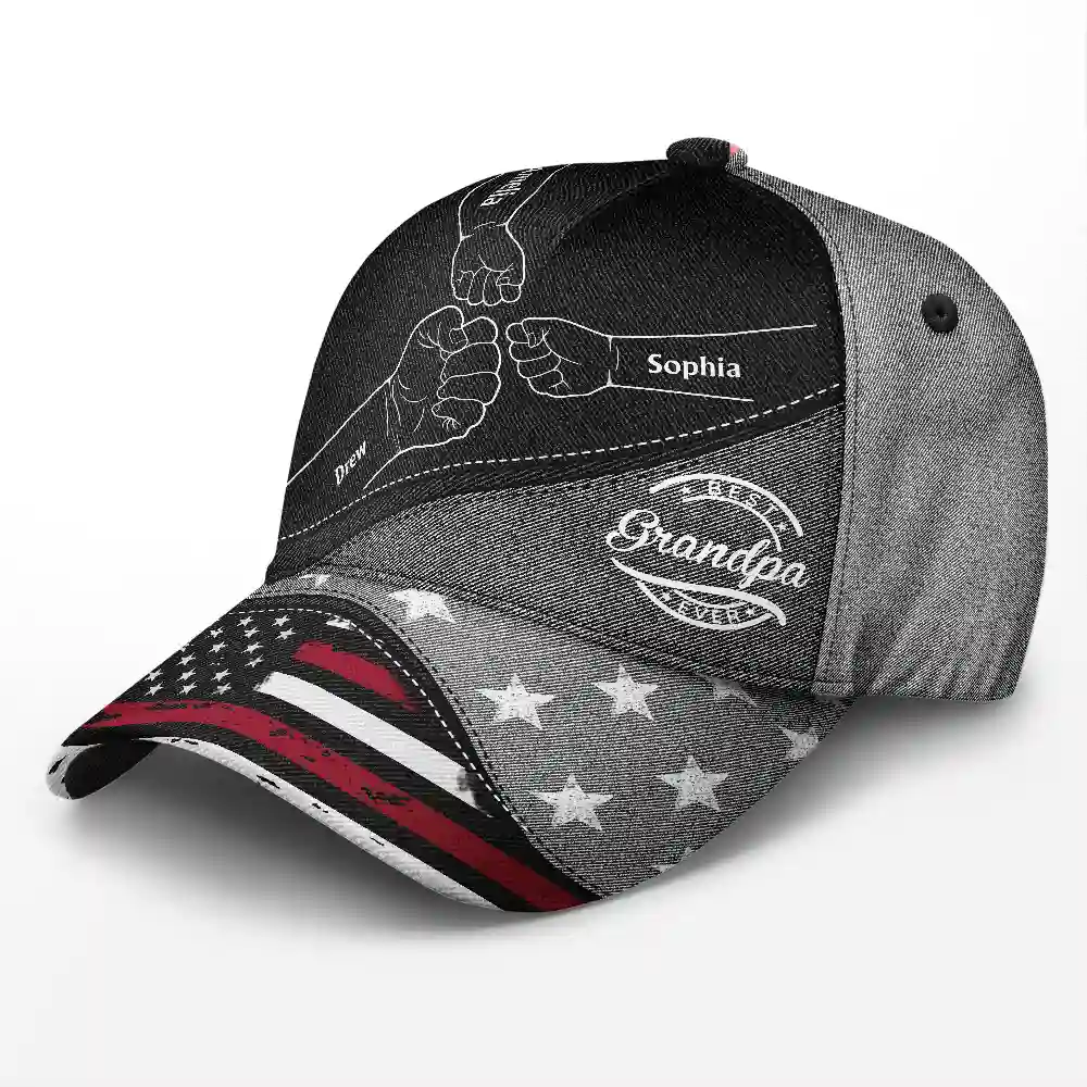 Fist Bump Best Dad Ever Papa Flag - Personalized Classic Cap - Image 2