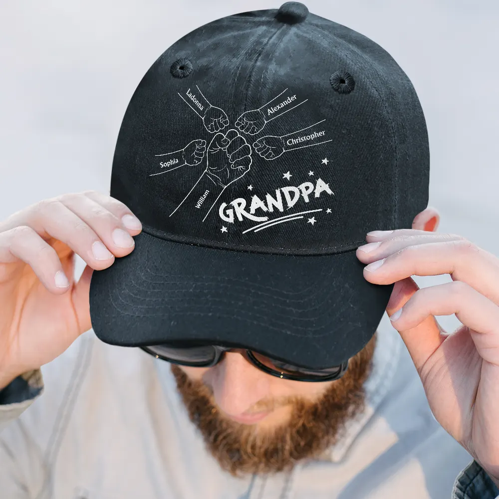 Fist Bump, Best Friends For Life Daddy - Personalized Vintage Washed Denim Cap - Image 2