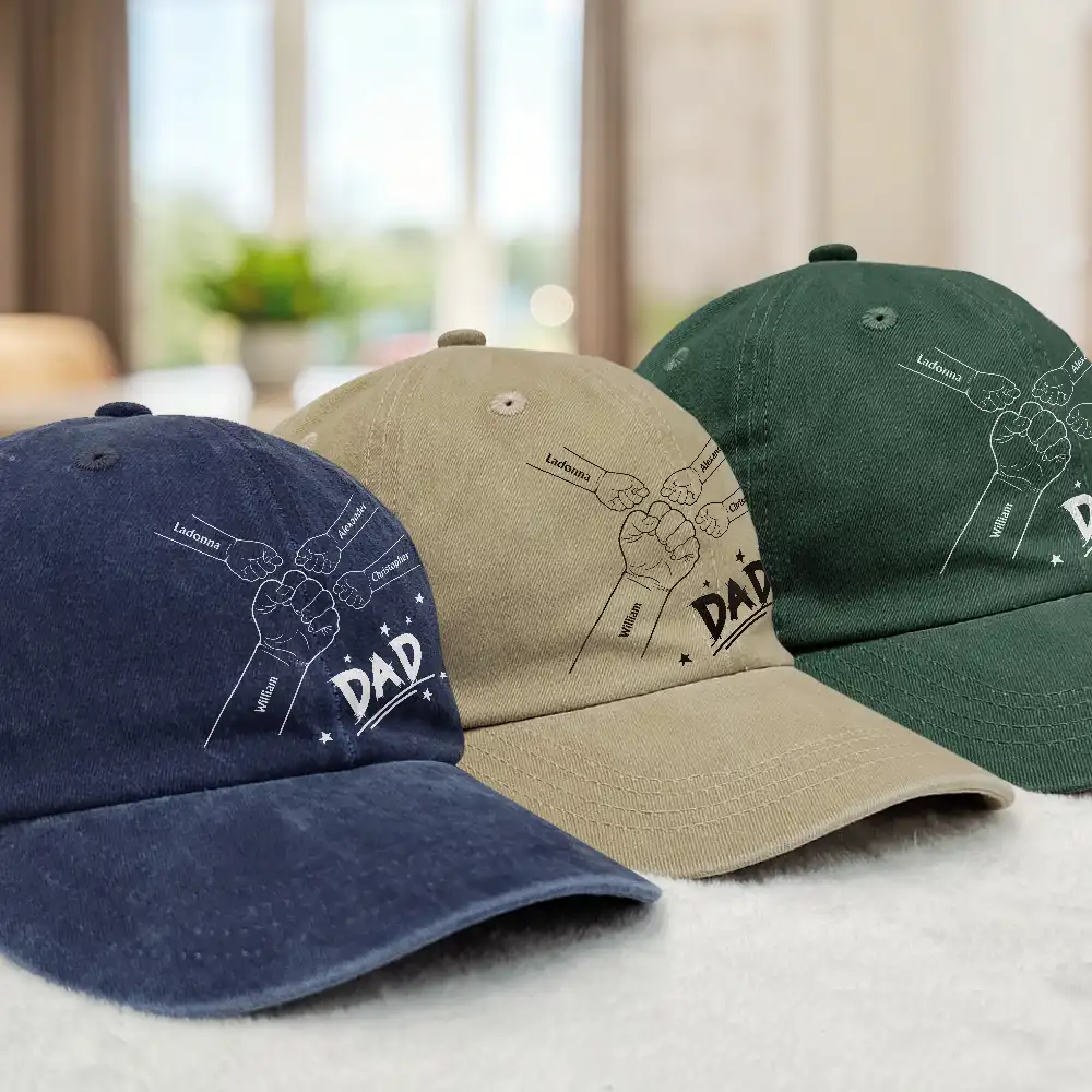 Fist Bump, Best Friends For Life Daddy - Personalized Vintage Washed Denim Cap - Image 3