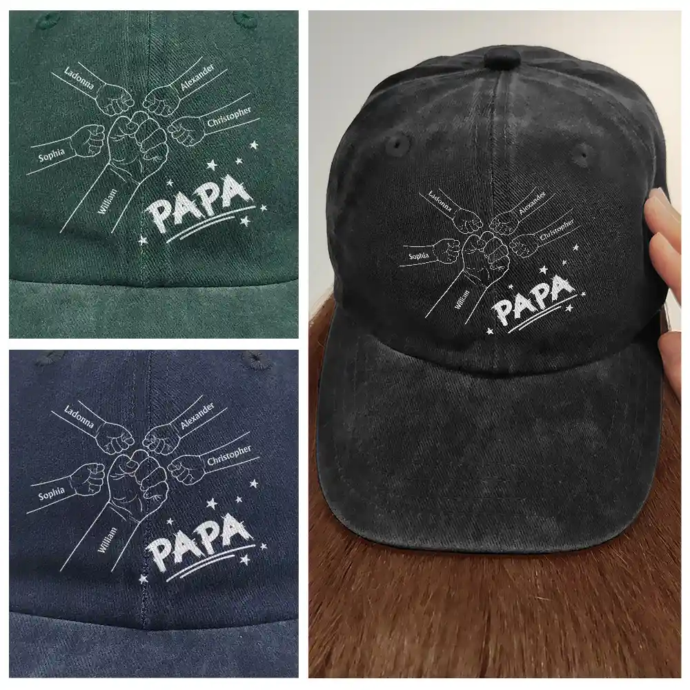 Fist Bump, Best Friends For Life Daddy - Personalized Vintage Washed Denim Cap - Image 4