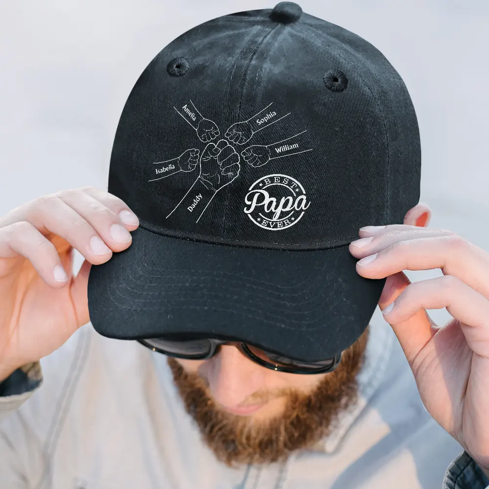 Fist Bump, Best Friends For Life - Personalized Vintage Washed Denim Cap - Image 2