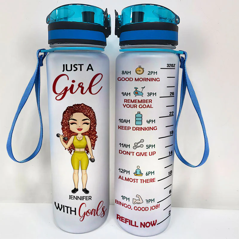 Fitness Girl With Goals - Gift For Gymer - Personalized Custom Water Tracker Bottle - Image 2