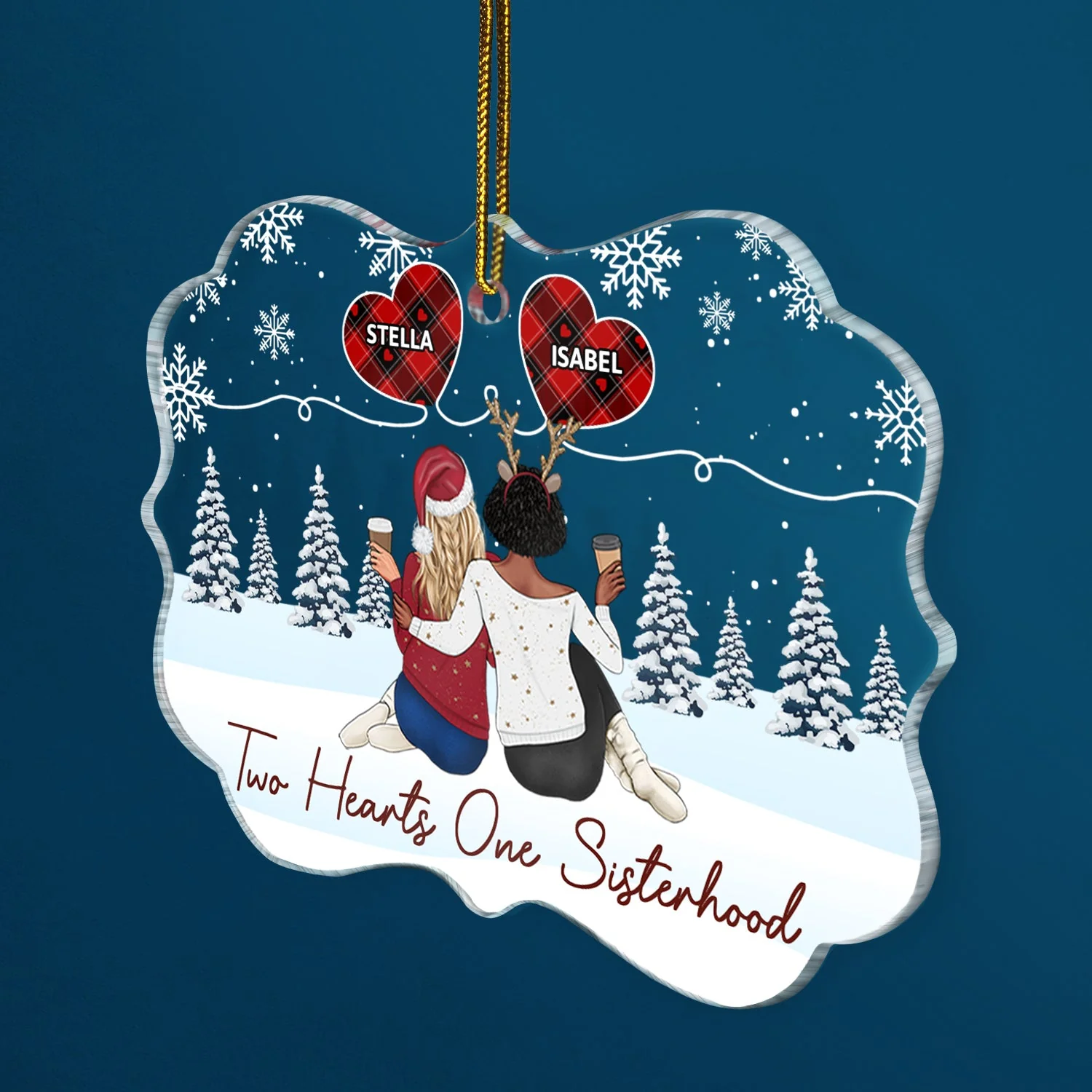 Five Hearts One Sisterhood - Christmas Gifts For Sisters, Besties - Personalized Medallion Acrylic Ornament - Image 2
