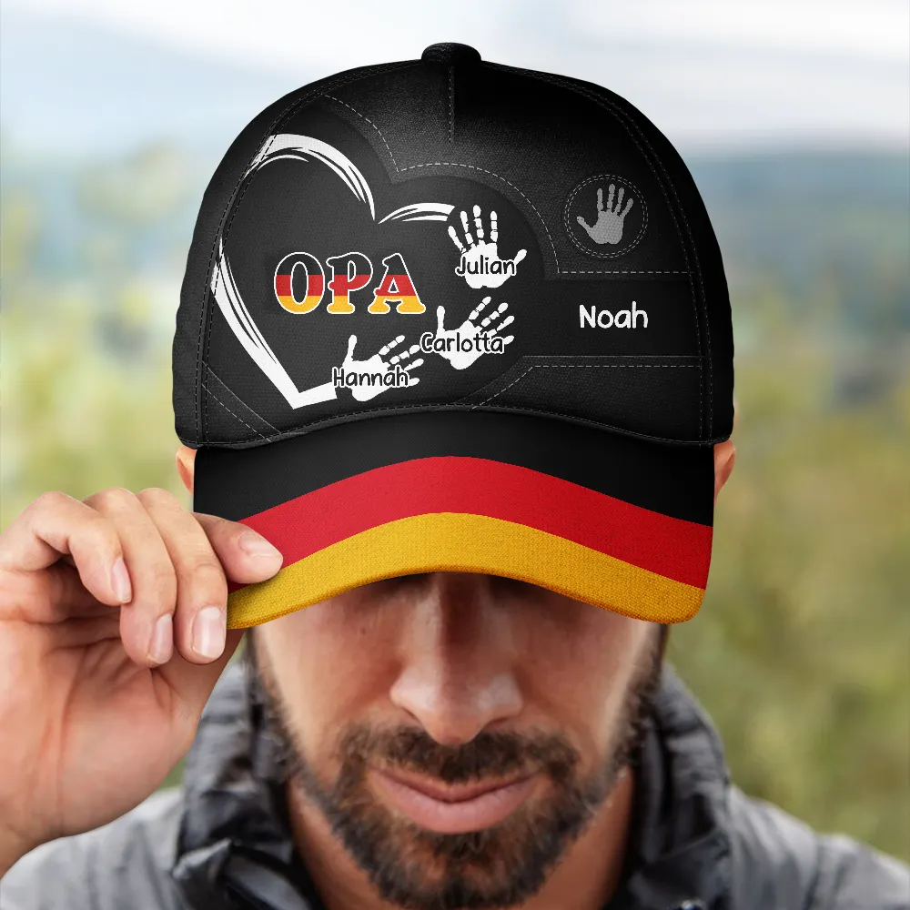 Flagge Deutschlands Handabdrücke Von Opa Papa Und Kindern - Personalisierte Klassische Kappe - Image 4
