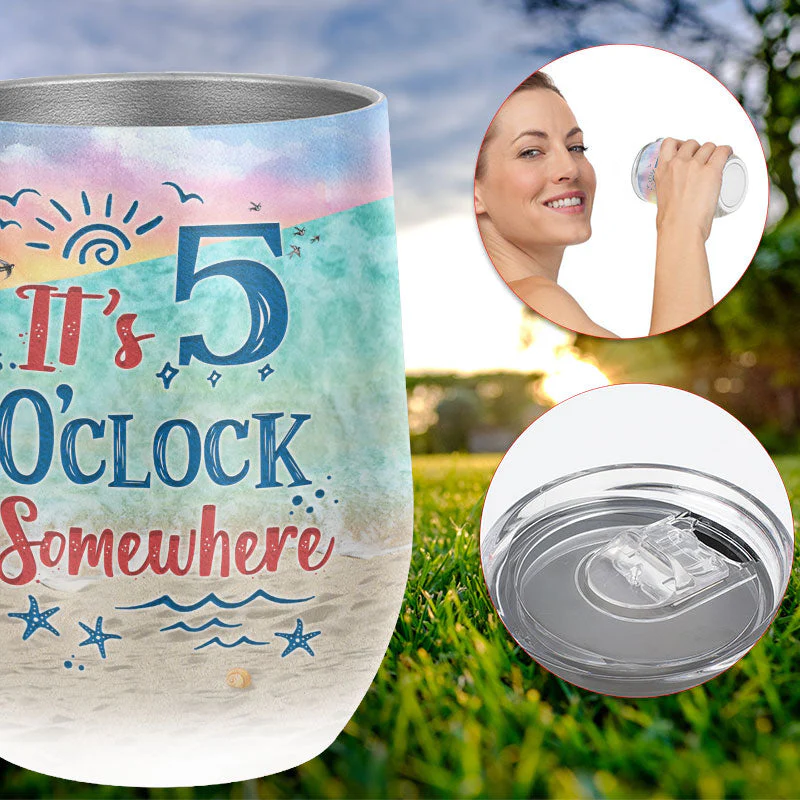Flamingo 5 O'Clock Custom Wine Tumbler - Image 3