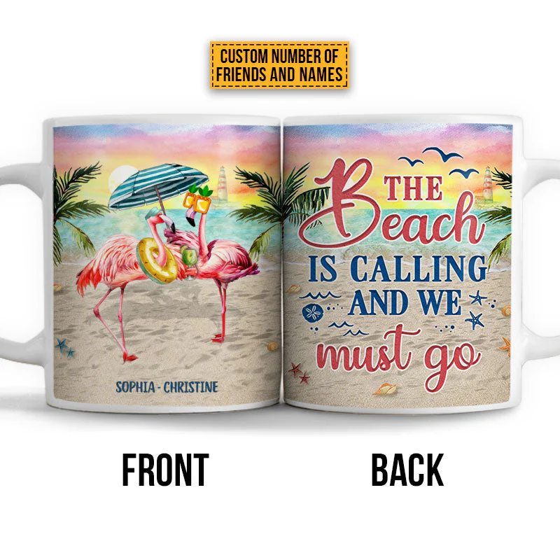 Flamingo Bestie The Beach Is Calling Custom Mug - Image 2
