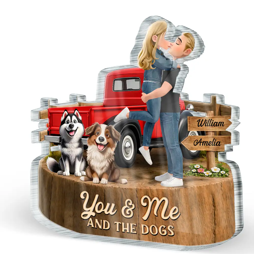 Flannel Couple You & Me And The Dogs - Personalized Custom Shaped Acrylic Plaque - Image 2