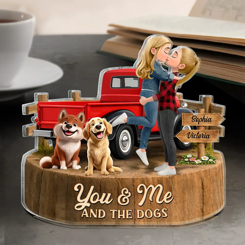 Flannel Couple You & Me And The Dogs - Personalized Custom Shaped Acrylic Plaque - Image 4