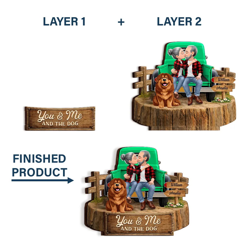 Flannel Couple You & Me And The Dogs - Personalized Custom Shaped Wooden Plaque - Image 5