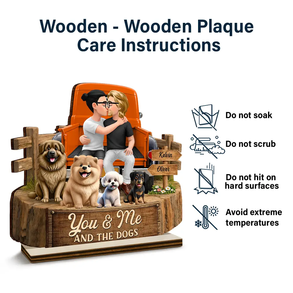 Flannel Couple You & Me And The Dogs - Personalized Custom Shaped Wooden Plaque - Image 6