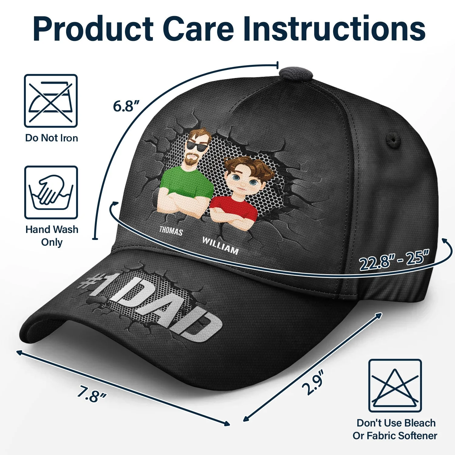 Flat Art #1 Dad - Gift For Dad - Personalized Classic Cap - Image 6
