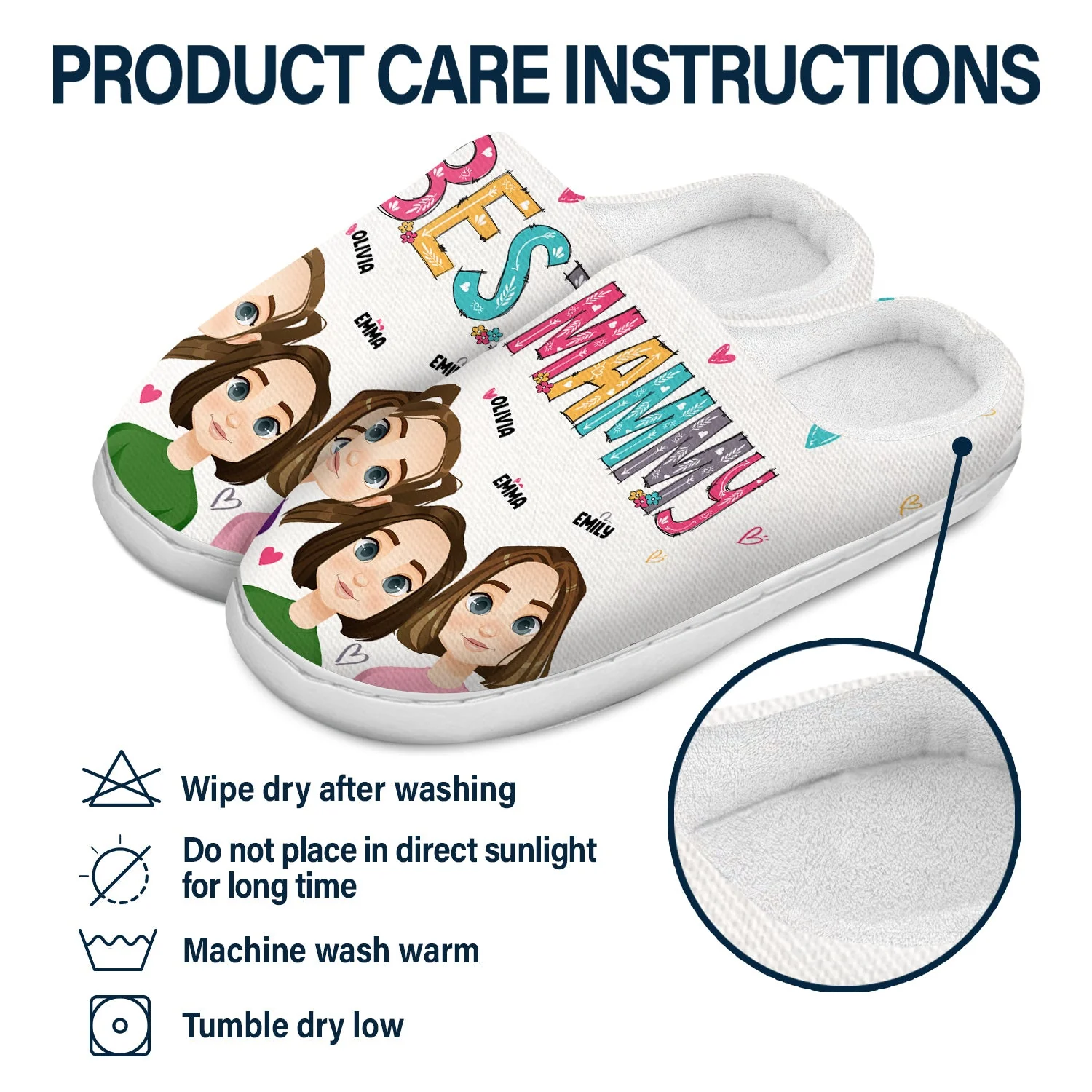 Flat Art Best Nana Ever - Gift For Mother, Grandma, Family - Personalized Fluffy Slippers - Image 6