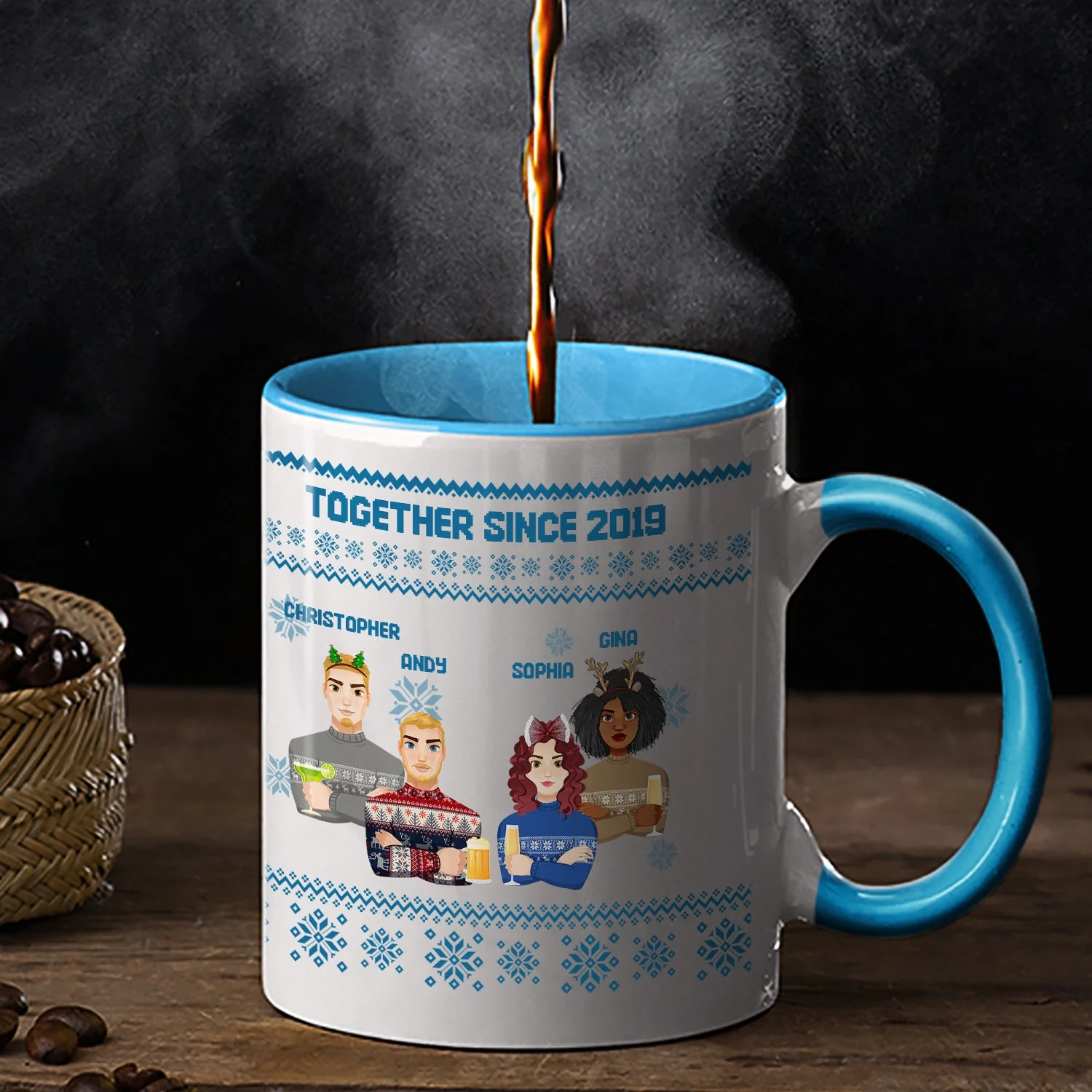 Flat Art - Christmas, Funny Gift For Family, Couple, Dad, Mom, Grandpa, Grandma - Personalized Accent Mug - Image 2