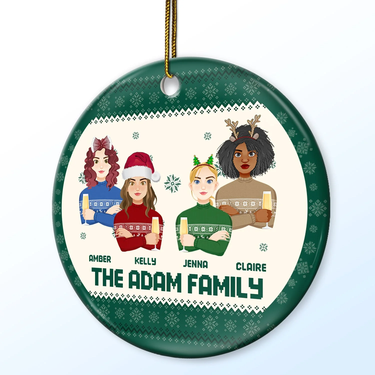 Flat Art - Christmas, Funny Gift For Family, Couple, Dad, Mom, Grandpa, Grandma - Personalized Circle Ceramic Ornament - Image 2