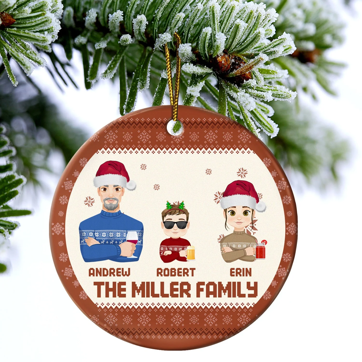 Flat Art - Christmas, Funny Gift For Family, Couple, Dad, Mom, Grandpa, Grandma - Personalized Circle Ceramic Ornament - Image 4