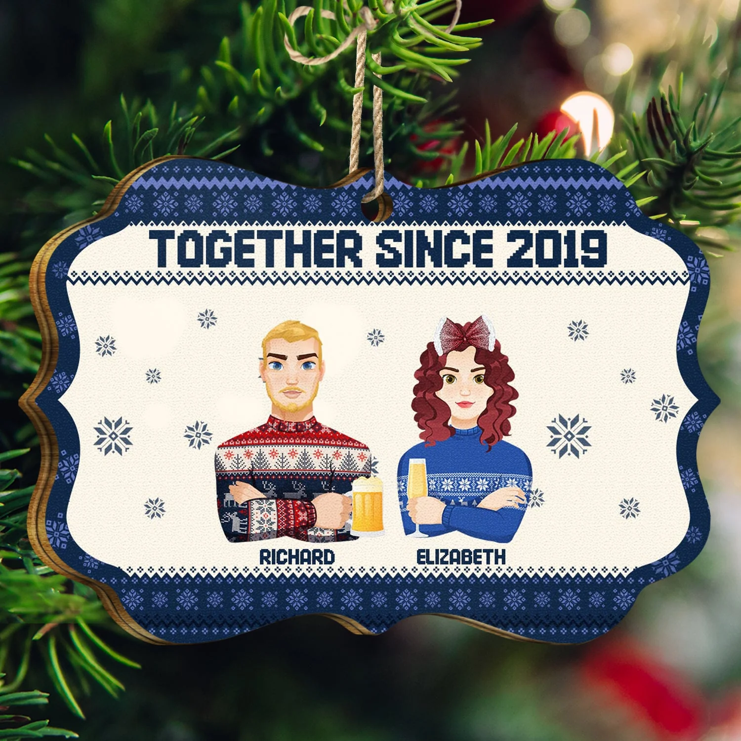 Flat Art - Christmas, Funny Gift For Family, Couple, Dad, Mom, Grandpa, Grandma - Personalized Medallion Wooden Ornament - Image 3