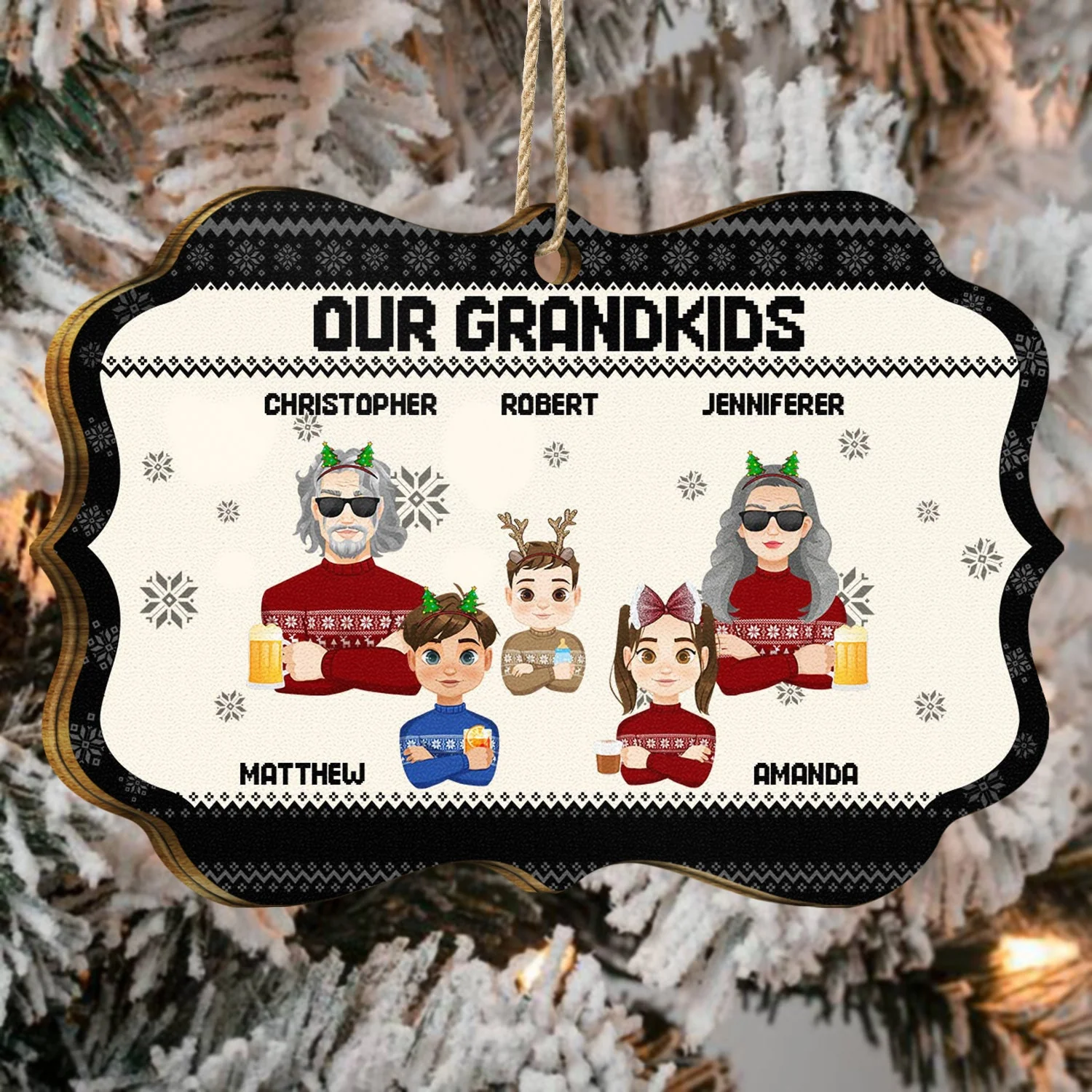 Flat Art - Christmas, Funny Gift For Family, Couple, Dad, Mom, Grandpa, Grandma - Personalized Medallion Wooden Ornament - Image 4