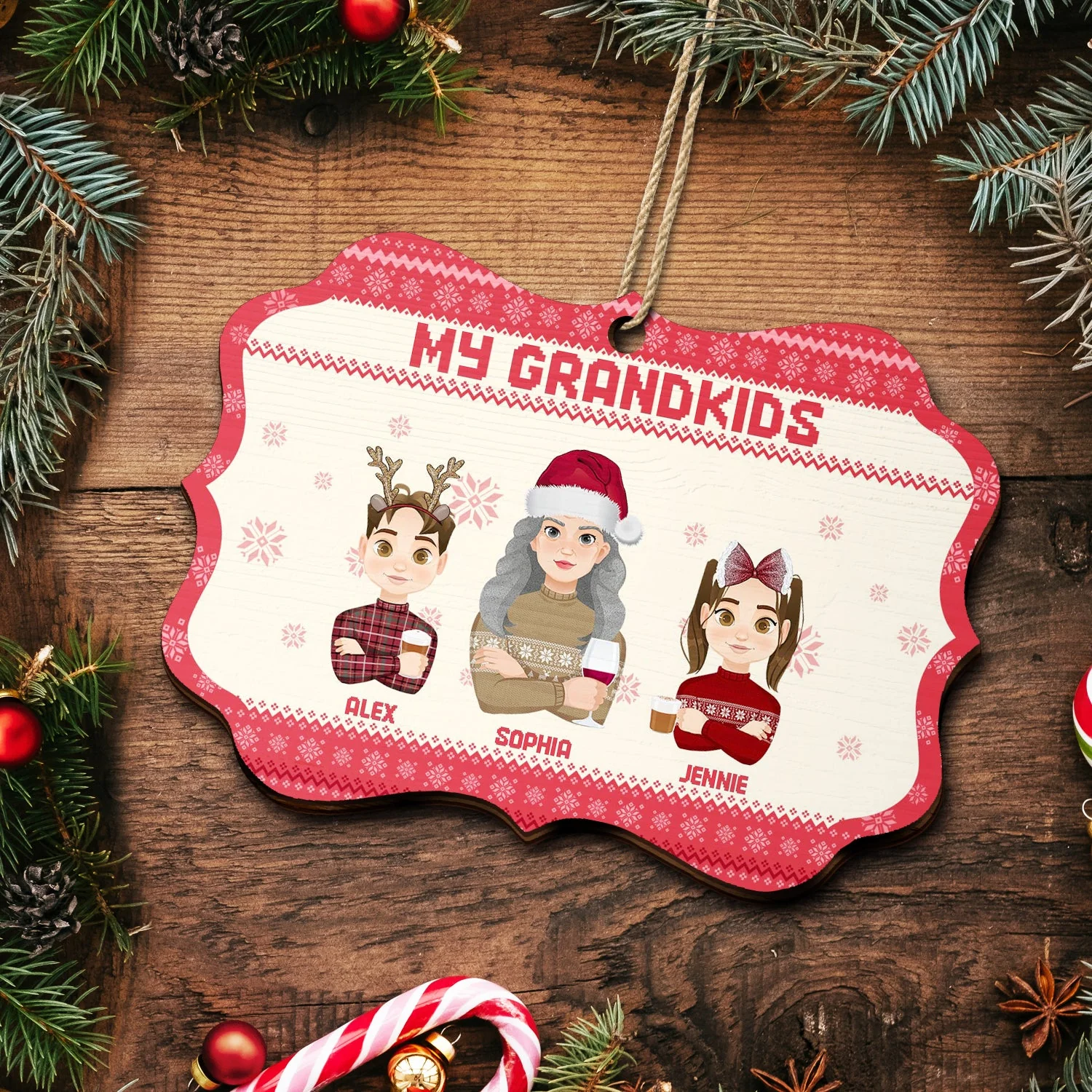 Flat Art - Christmas, Funny Gift For Family, Couple, Dad, Mom, Grandpa, Grandma - Personalized Medallion Wooden Ornament - Image 5