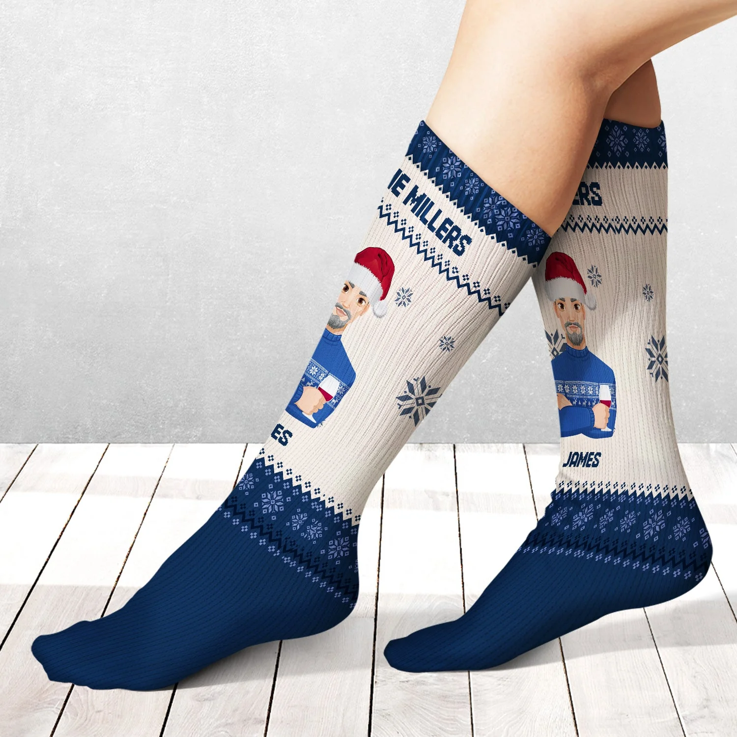 Flat Art - Christmas, Funny Gift For Family, Couple, Dad, Mom, Grandpa, Grandma - Personalized Socks - Image 2