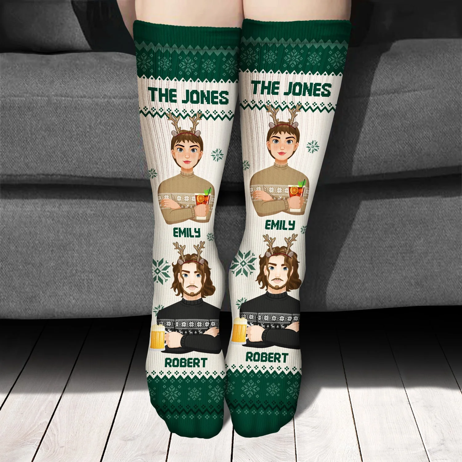 Flat Art - Christmas, Funny Gift For Family, Couple, Dad, Mom, Grandpa, Grandma - Personalized Socks - Image 3