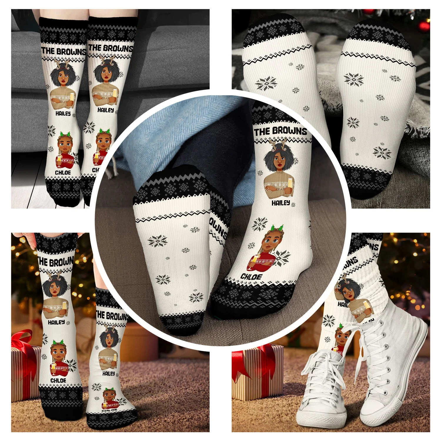 Flat Art - Christmas, Funny Gift For Family, Couple, Dad, Mom, Grandpa, Grandma - Personalized Socks - Image 4
