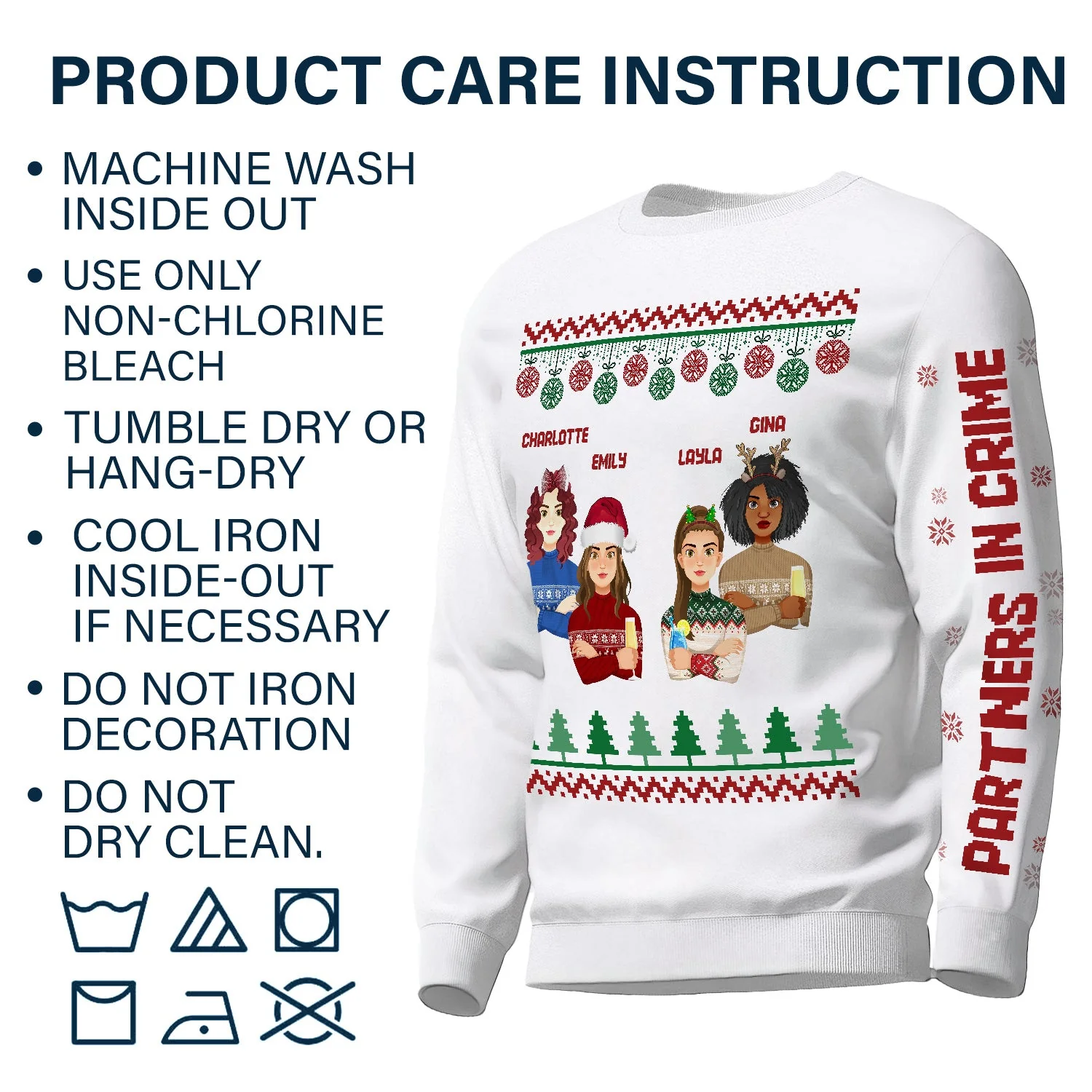 Flat Art - Christmas, Funny Gift For Family, Couple, Dad, Mom, Grandpa, Grandma - Personalized Sweatshirt With Sleeve Imprint - Image 6