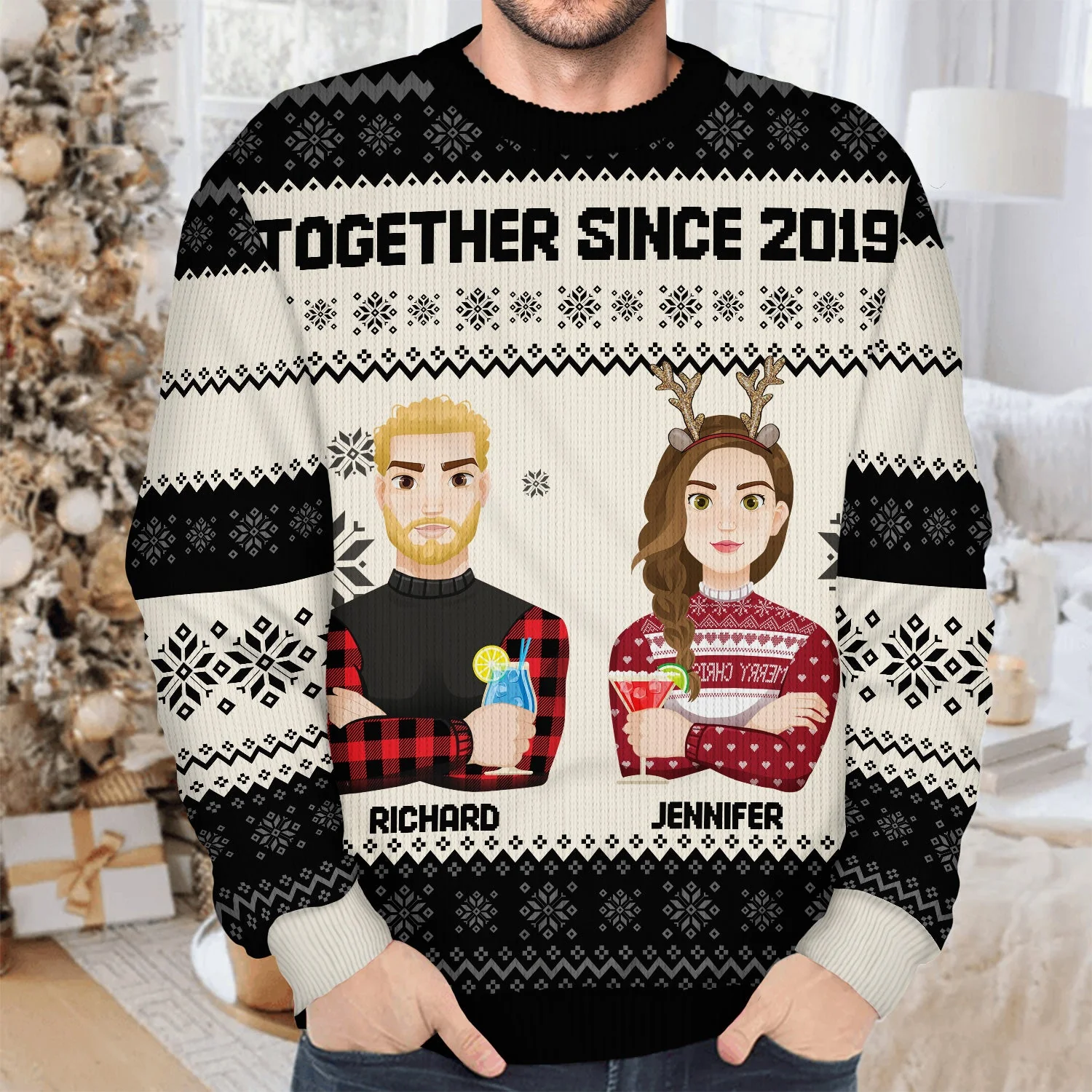 Flat Art - Christmas, Funny Gift For Family, Couple, Dad, Mom, Grandpa, Grandma - Personalized Unisex Ugly Sweater - Image 5