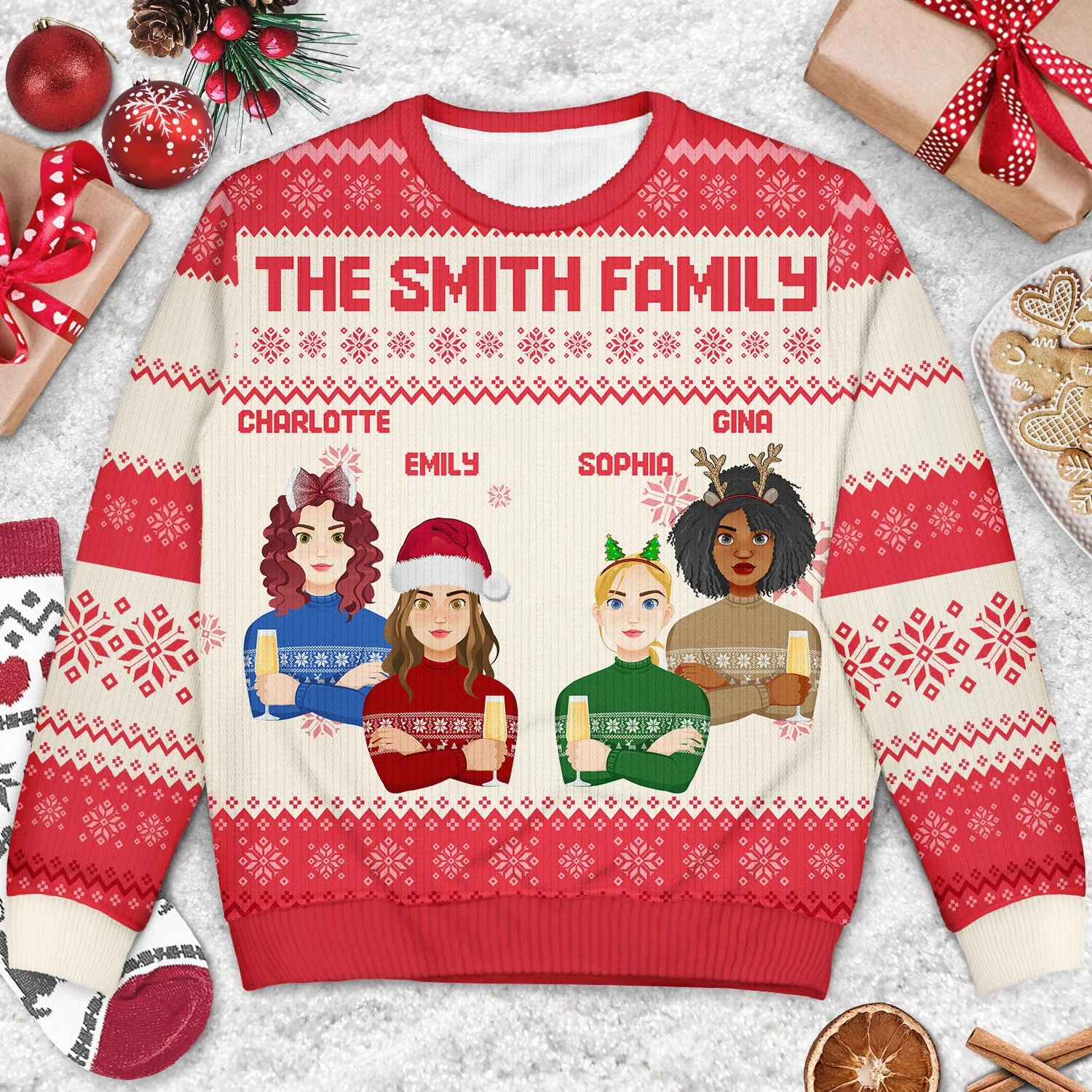 Flat Art - Christmas Gift For Bestie, Friend, Sibling, Family - Personalized Unisex Ugly Sweater - Image 3