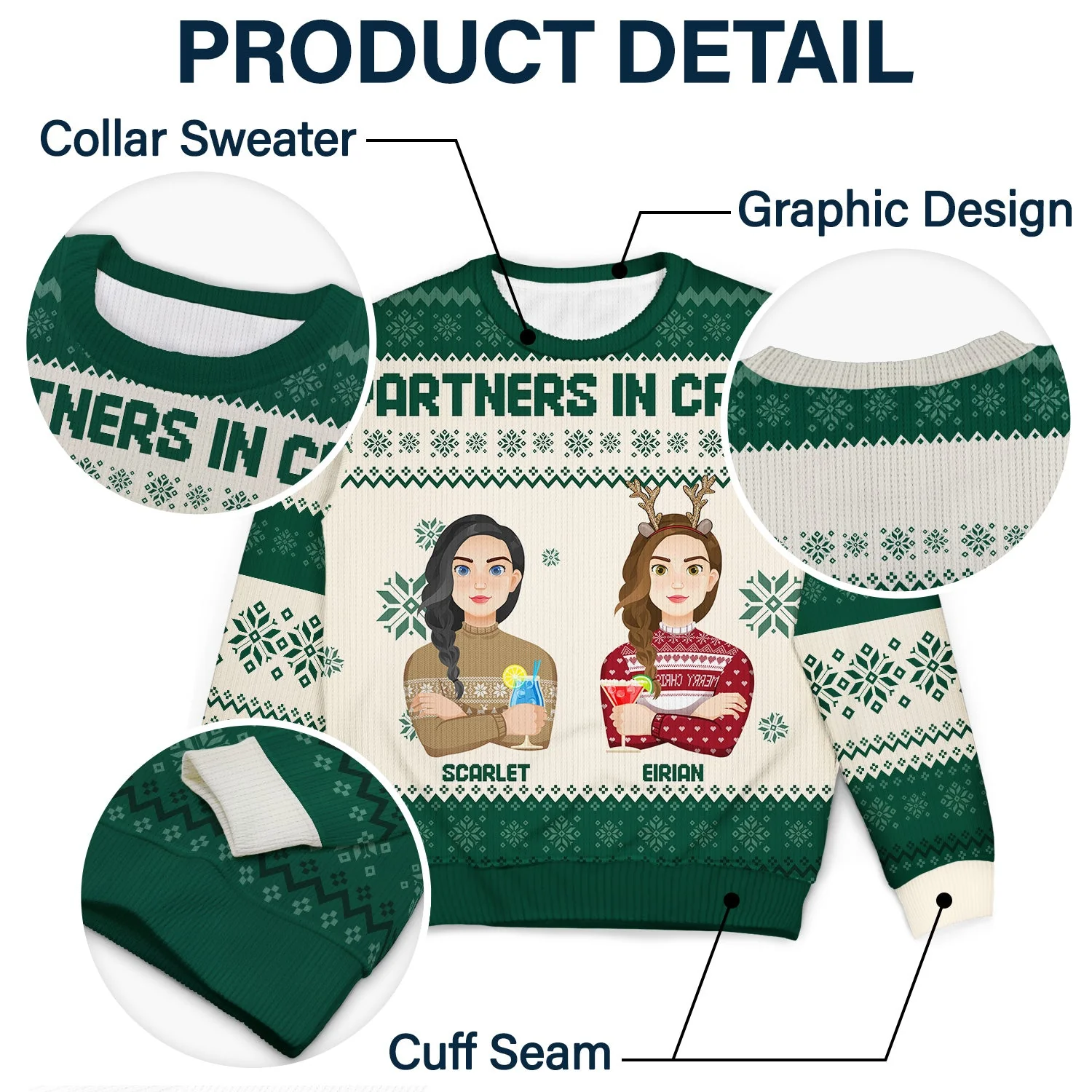Flat Art - Christmas Gift For Bestie, Friend, Sibling, Family - Personalized Unisex Ugly Sweater - Image 6