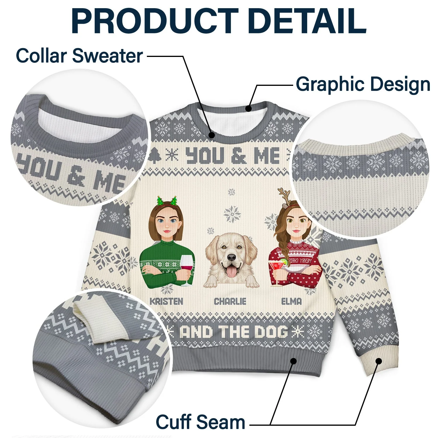 Flat Art Couple Or Single With Pets - Christmas Gift For Pet Lover, Cat Dad, Dog Mom - Personalized Unisex Ugly Sweater - Image 6