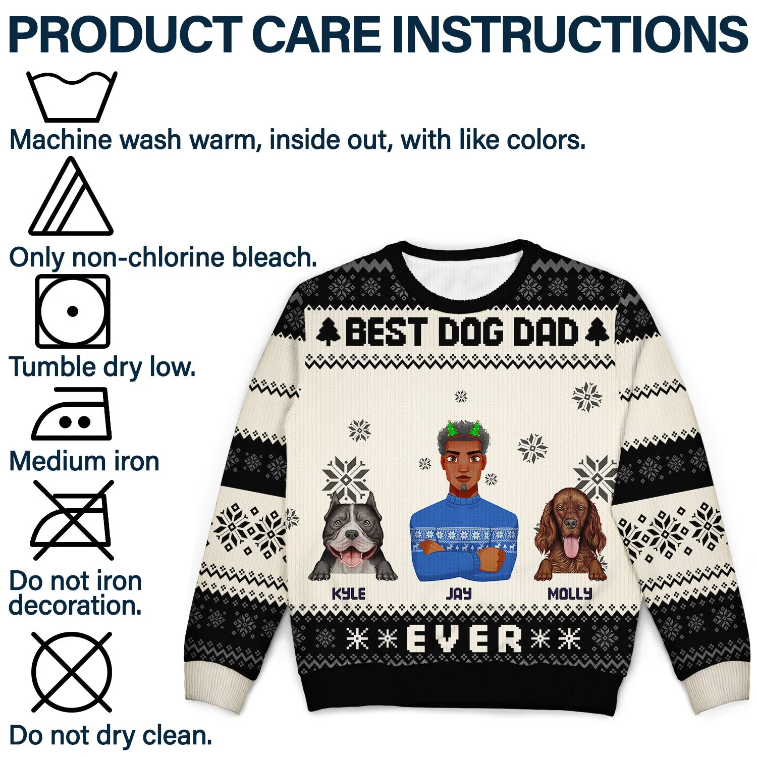 Flat Art Couple Or Single With Pets - Christmas Gift For Pet Lover, Cat Dad, Dog Mom - Personalized Unisex Ugly Sweater - Image 7