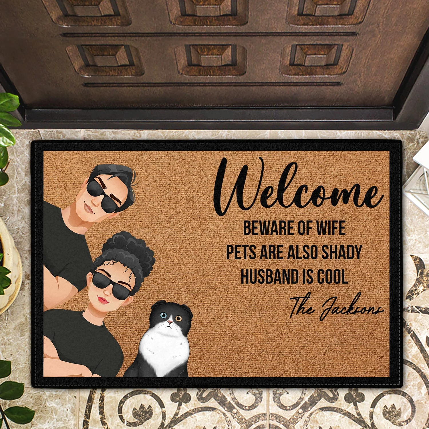 Flat Art Family Beware Of Wife Kids Are Shady - Gift For Family - Personalized Doormat - Image 2