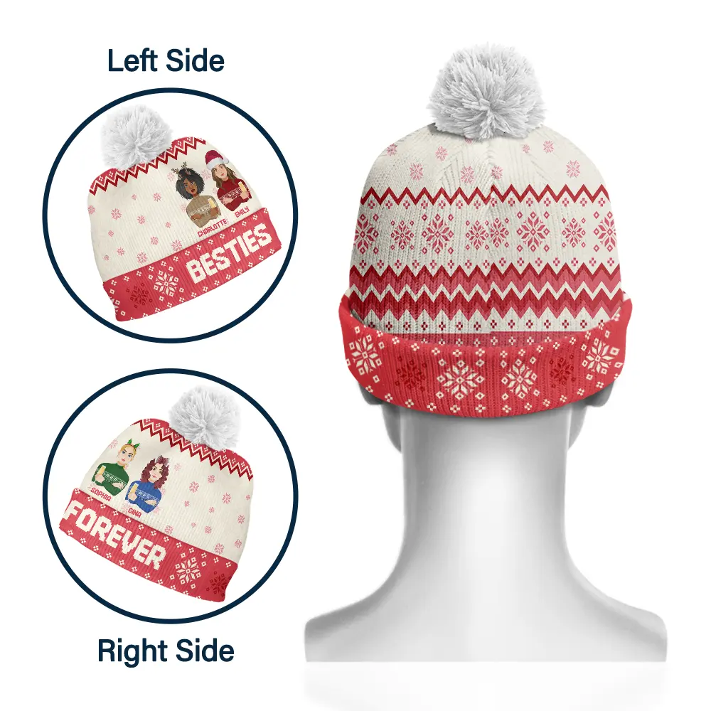 Flat Art Family Grandparents, Parents, Kids, Friends - Personalized Bobble Beanie Hat - Image 3