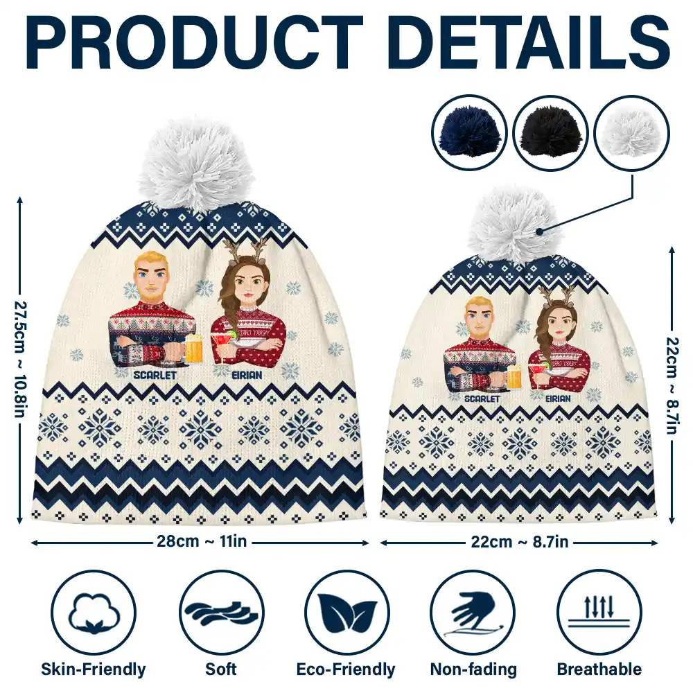 Flat Art Family Grandparents, Parents, Kids, Friends - Personalized Bobble Beanie Hat - Image 5