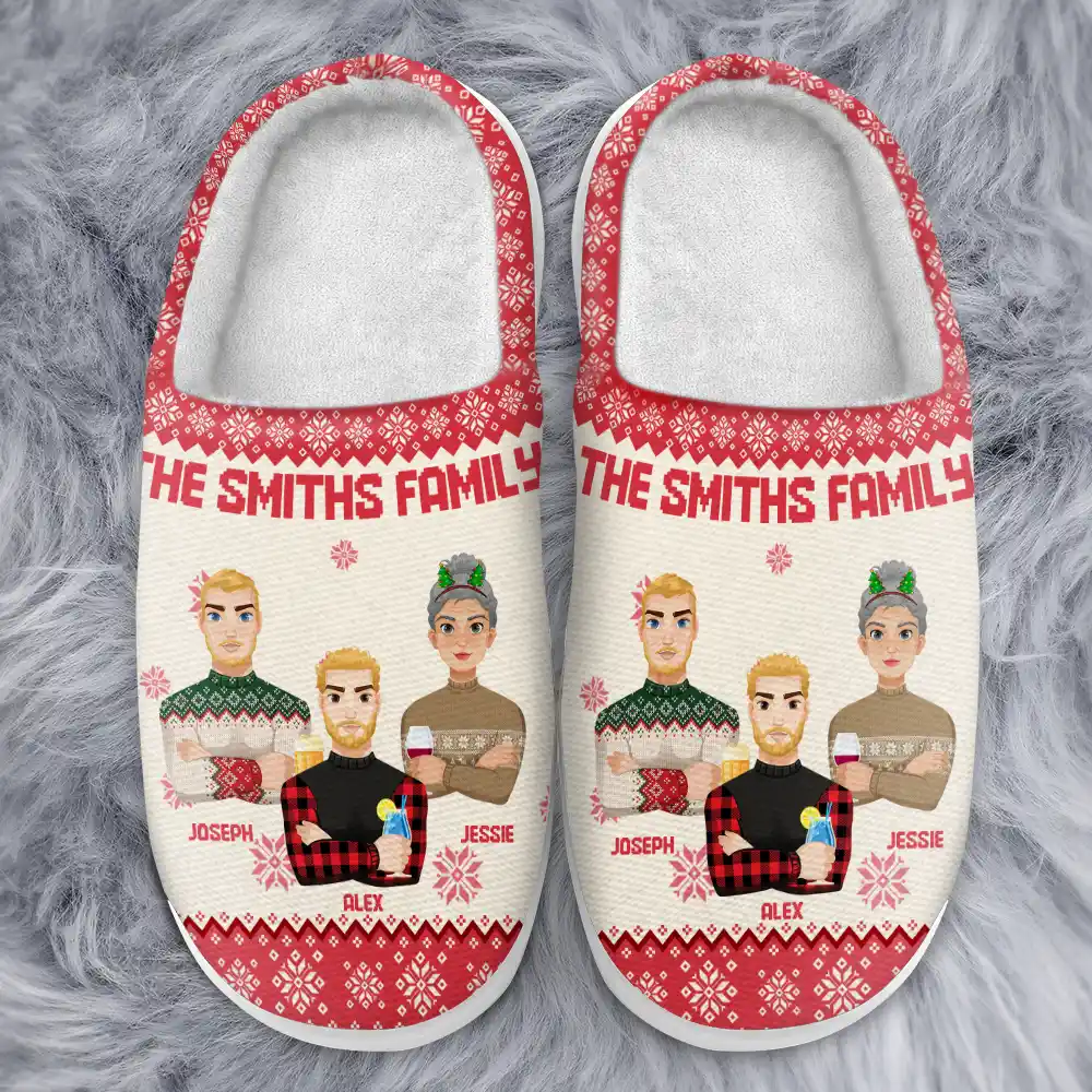 Flat Art Family Grandparents, Parents, Kids, Friends - Personalized Fluffy Slippers - Image 2