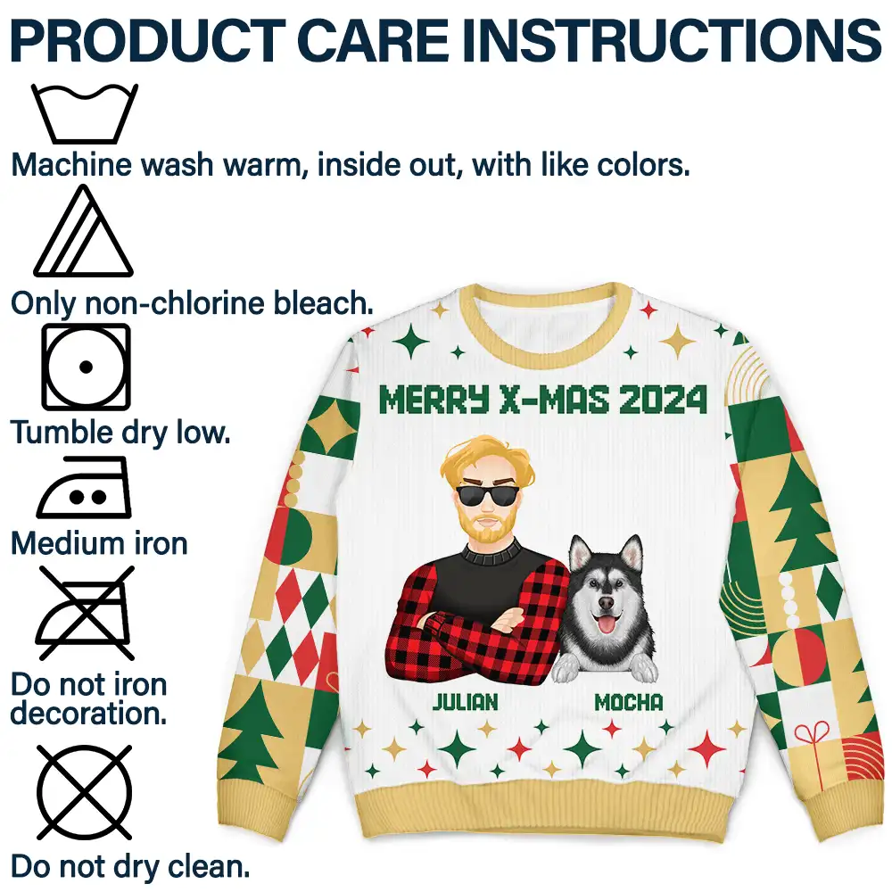 Flat Art Family Square Pattern Winter Christmas Tree - Personalized Unisex Ugly Sweater - Image 7