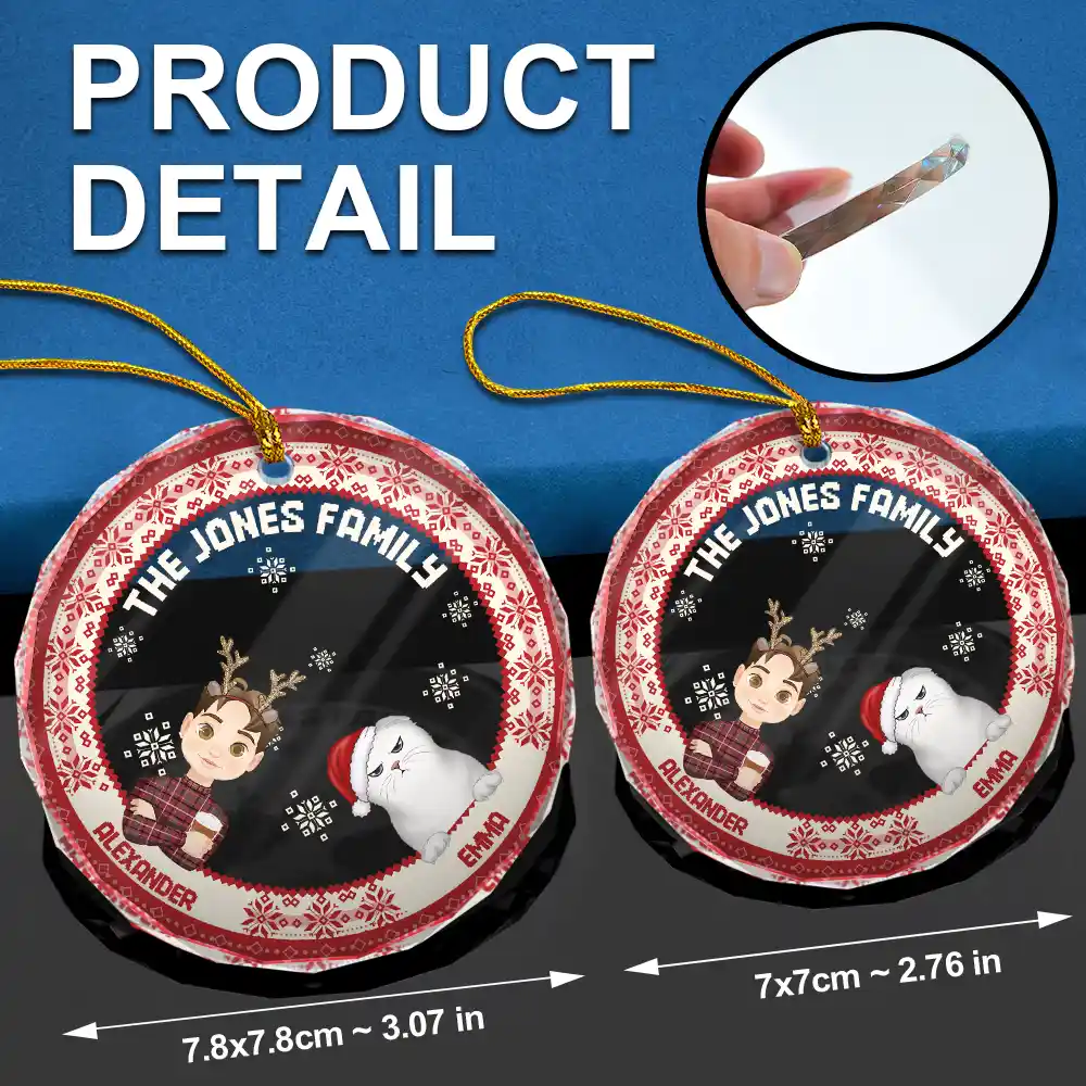Flat Art Family Sweater Pattern - Personalized Circle Glass Ornament - Image 6