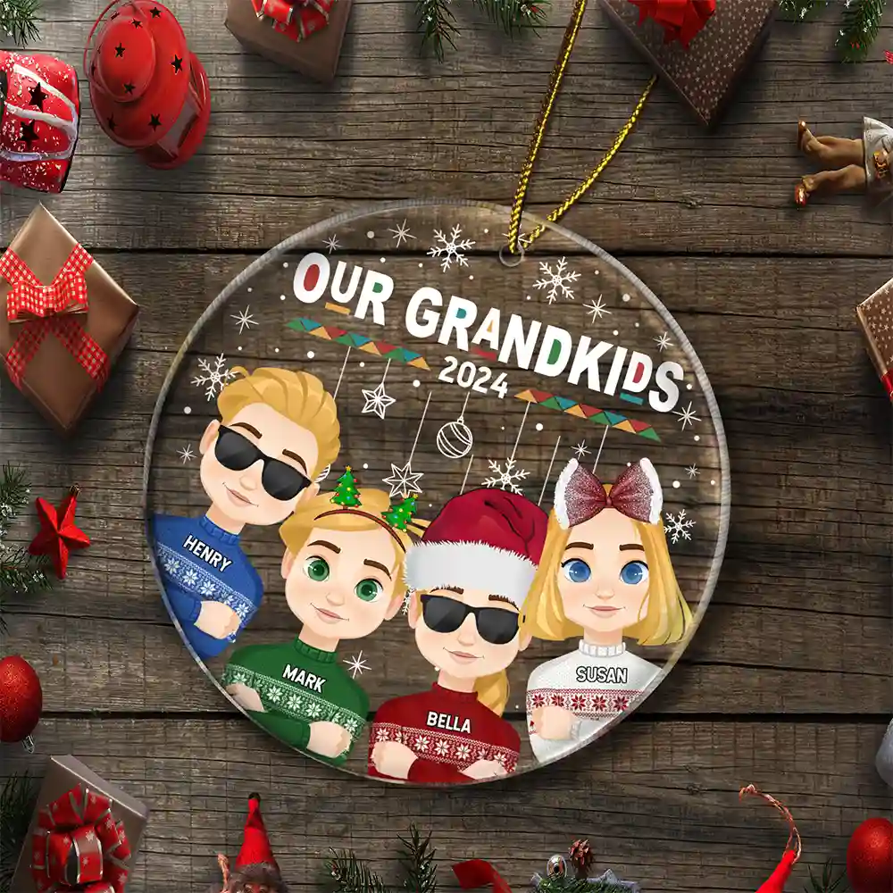 Flat Art My Grandkids Our Grandkids - Christmas Gift For Grandparents - Personalized Circle Acrylic Ornament - Image 5