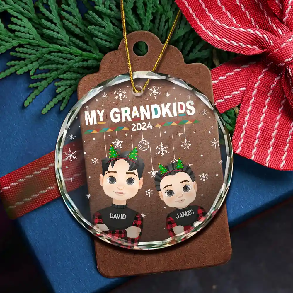 Flat Art My Grandkids Our Grandkids - Personalized Circle Glass Ornament - Image 5