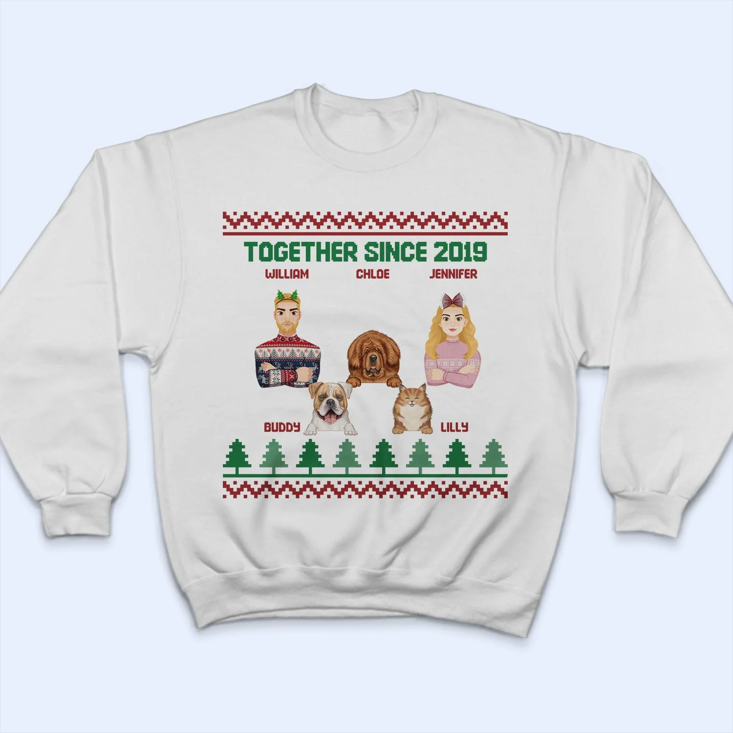 Flat Art Semi-real Pet - Christmas, Funny Gift For Family, Couple, Parents, Grandparents, Dog, Cat Lovers - Personalized Sweatshirt - Image 4