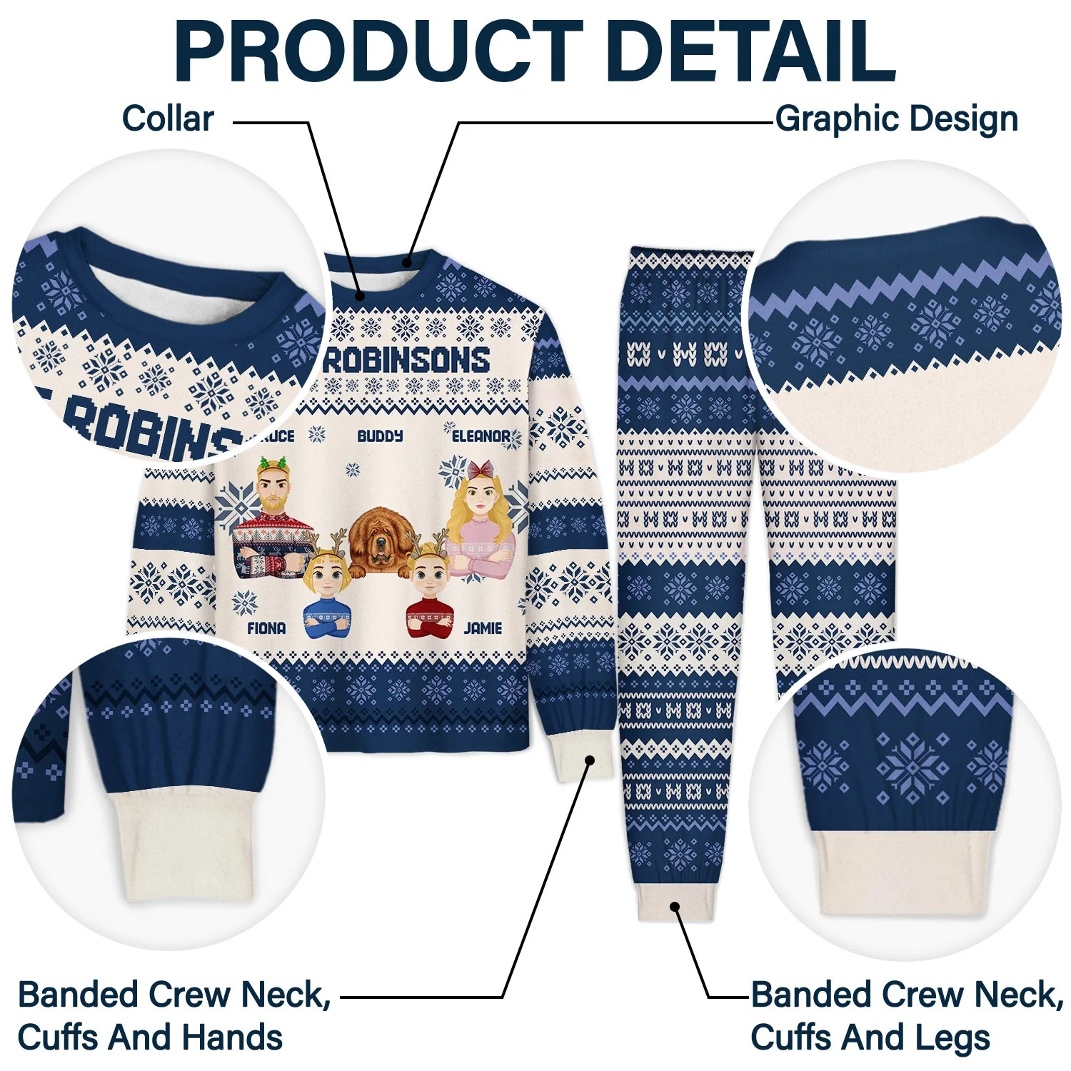 Flat Art Semi-real Pet - Christmas, Funny Gift For Family, Couple, Parents, Grandparents, Dog, Cat Lovers - Personalized Unisex Pajamas Set - Image 4