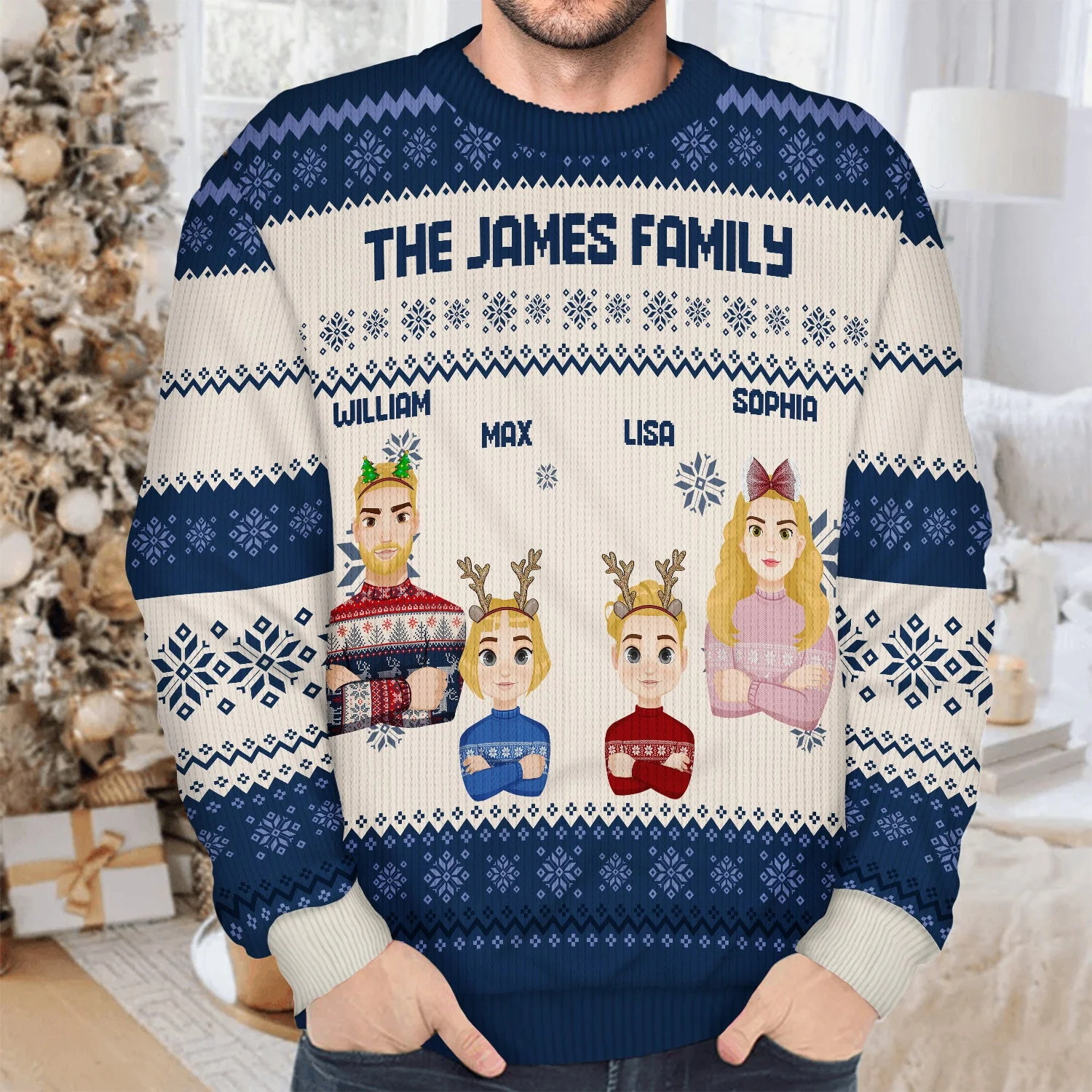 Flat Art Semi-real Pet - Christmas, Funny Gift For Family, Couple, Parents, Grandparents, Dog, Cat Lovers - Personalized Unisex Ugly Sweater - Image 4