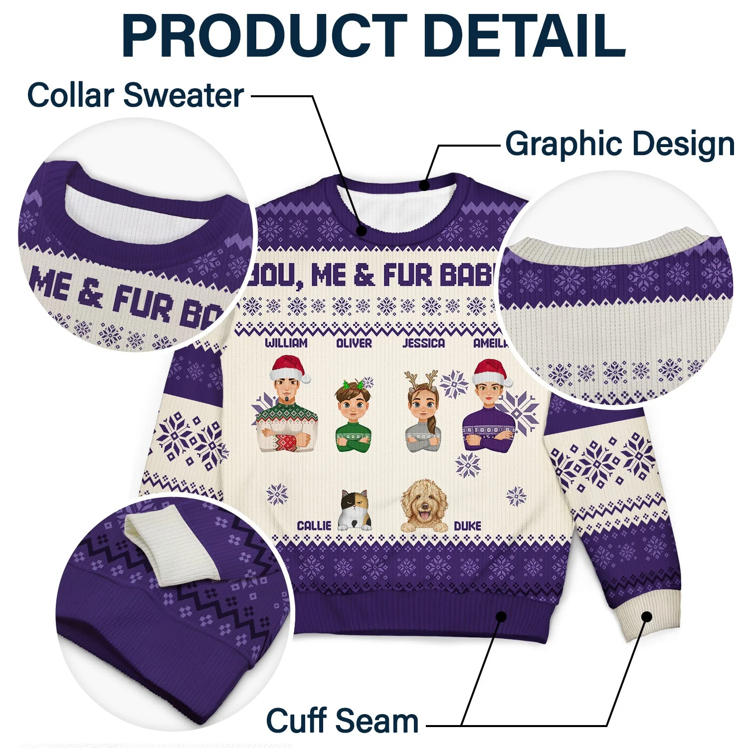 Flat Art Semi-real Pet - Christmas, Funny Gift For Family, Couple, Parents, Grandparents, Dog, Cat Lovers - Personalized Unisex Ugly Sweater - Image 6