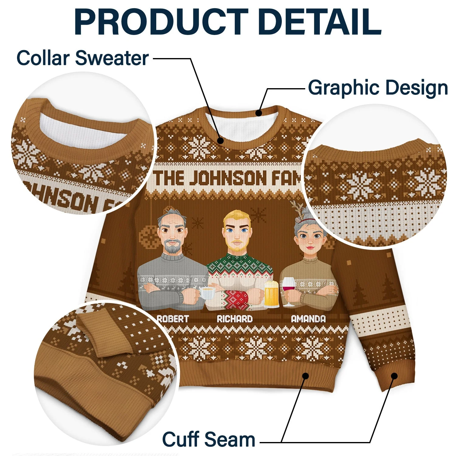 Flat Art Version 2 - Christmas, Funny Gift For Family, Couple, Dad, Mom, Grandpa, Grandma - Personalized Unisex Ugly Sweater - Image 6