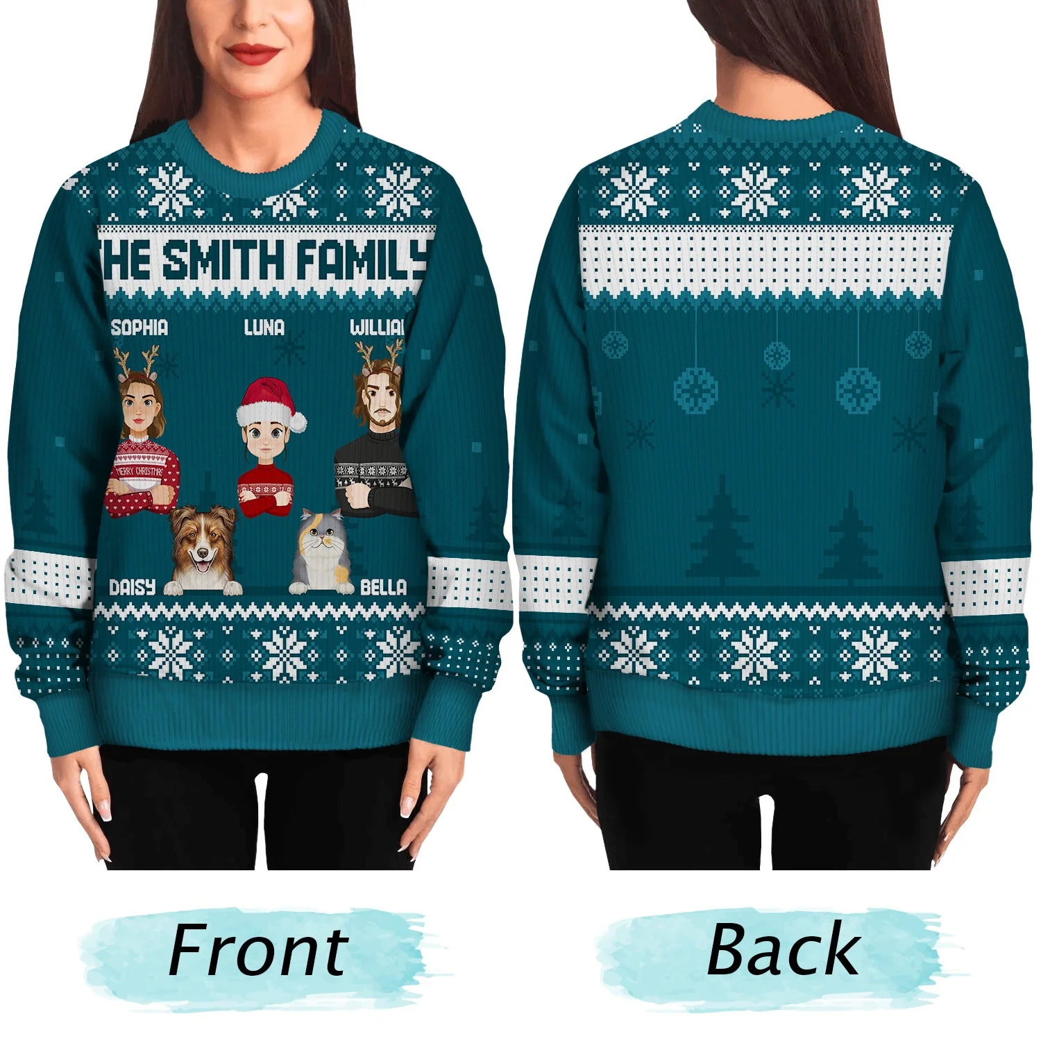 Flat Art Version 2 Semi-real Pet - Christmas, Funny Gift For Family, Couple, Dad, Mom, Grandpa, Grandma - Personalized Unisex Ugly Sweater - Image 5