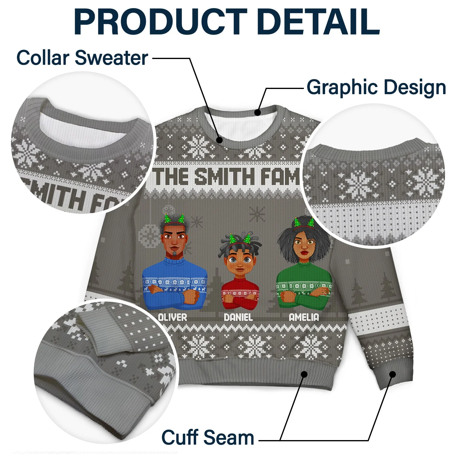 Flat Art Version 2 Semi-real Pet - Christmas, Funny Gift For Family, Couple, Dad, Mom, Grandpa, Grandma - Personalized Unisex Ugly Sweater - Image 6
