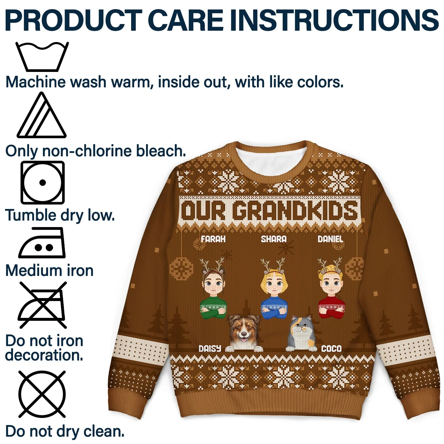 Flat Art Version 2 Semi-real Pet - Christmas, Funny Gift For Family, Couple, Dad, Mom, Grandpa, Grandma - Personalized Unisex Ugly Sweater - Image 7